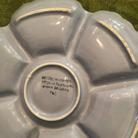 LARGE DIVIDED PLATTER SERVING TRAY PLATE HANDPAINTED FLORAL Round Vintage. - Picture 6 of 8